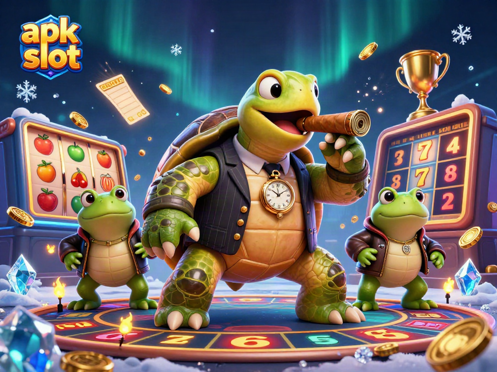 Play exciting apk slot games with our dynamic casino illustration featuring thrilling slot reels and characters.