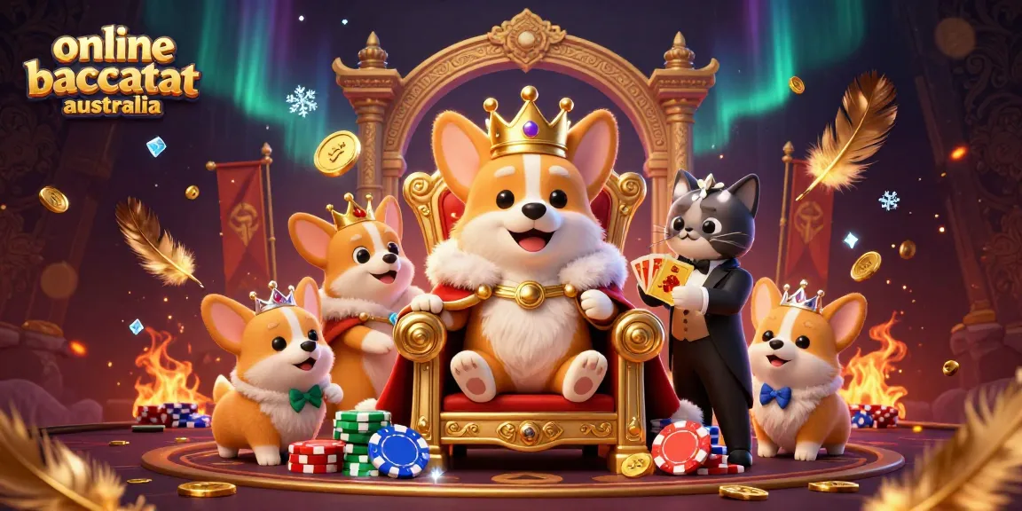 Experience online baccarat Australia with colorful 3D characters and casino elements in a festive setting.
