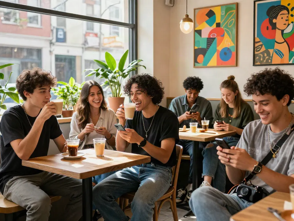 Friends enjoying time together at a café, embodying the vibrant rokok88 lifestyle.